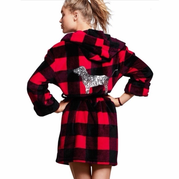 Pink VS Red and Black Plaid Hooded Robe - Picture 7 of 7